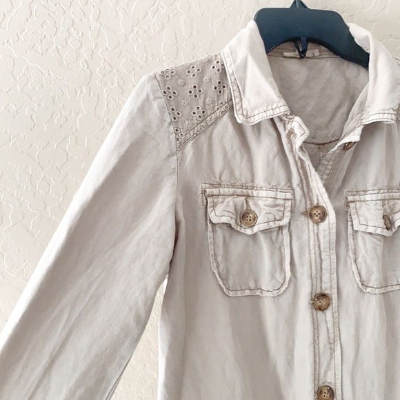 Maurices Button‎ Up Lace Detailed Linen Blend Shirt Jacket - Picture 2 of 11